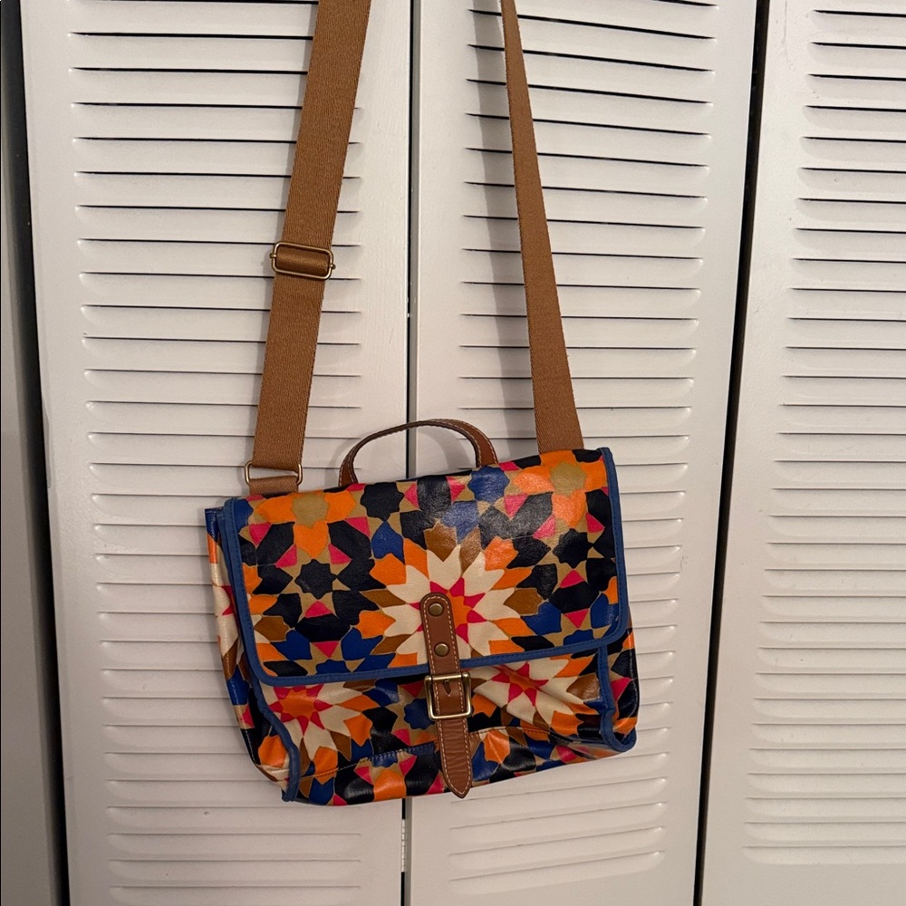 Fossil Multicolor Geometric Print Crossbody with Tan Strap